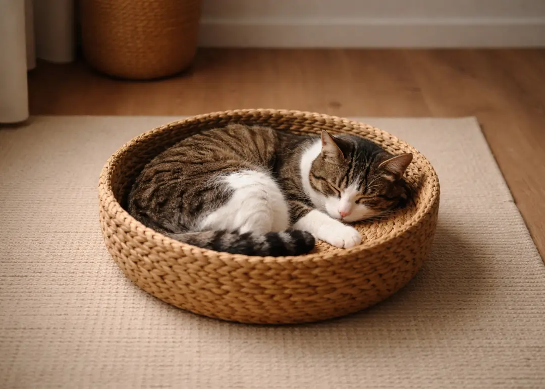 ontspannen kat liggend in mand in huiselijke omgeving