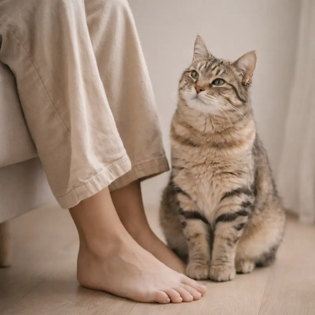 Een eigenaar deelt een rustig moment op de bank met een kat